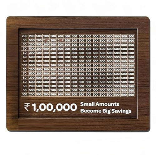 Wooden Money Saving Piggy Bank Box, Gullak with 100000 Rupees Goal Tracker Chart for Kids and Adults