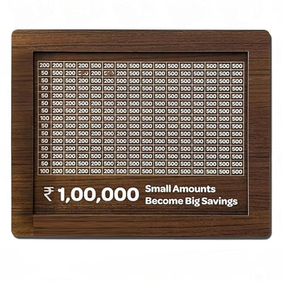 Wooden Money Saving Piggy Bank Box, Gullak with 100000 Rupees Goal Tracker Chart for Kids and Adults